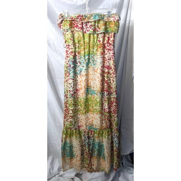THE LIMITED Strapless Rainbow Paint Splatter Maxi Dress Ruffle Tiered Size XS - Picture 7 of 7